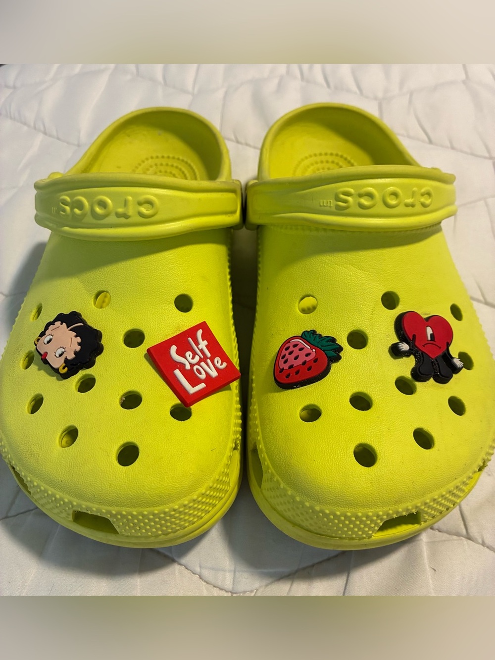 CROCS J5 in Neon Yellow with Fun Charms